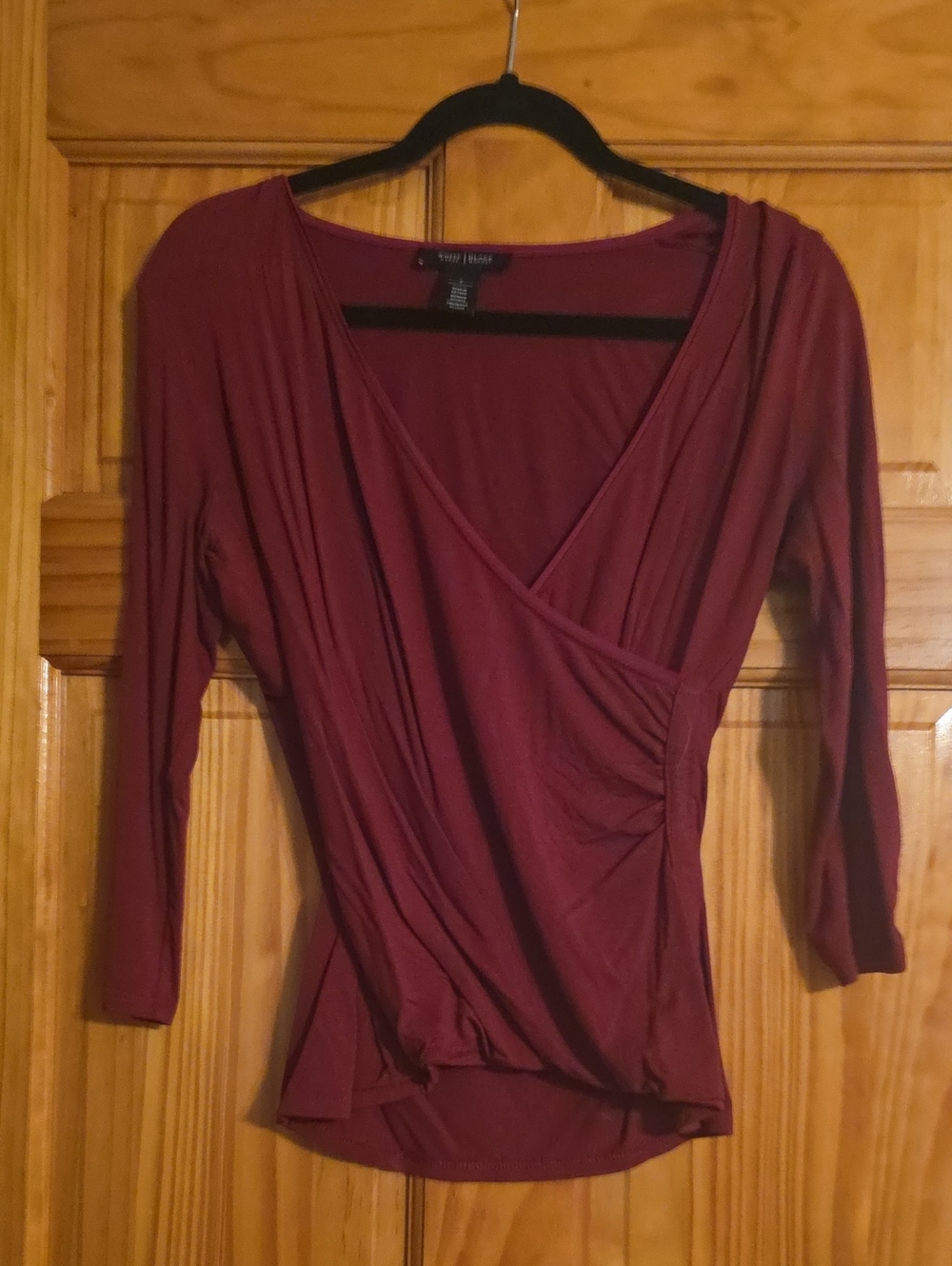 Women's Surplice Wrap Long-Sleeve Top in Burgundy